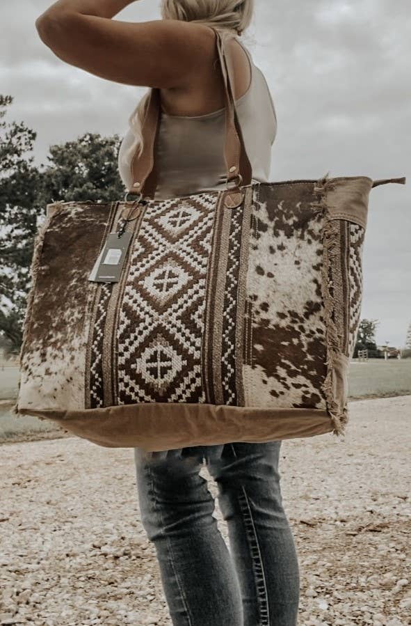 Brown Cowhide Travel Overnight Myra Weekender Bag