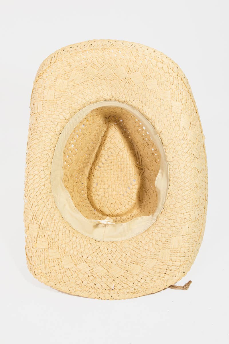 Beaded Rope Straw Cowboy Hat