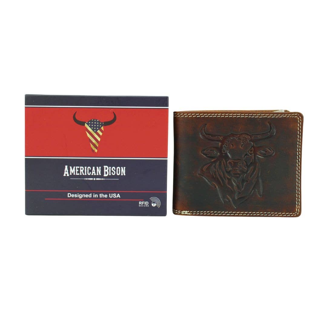 Oil Pull Up Embossed Steer Bifold Wallet ABB 006