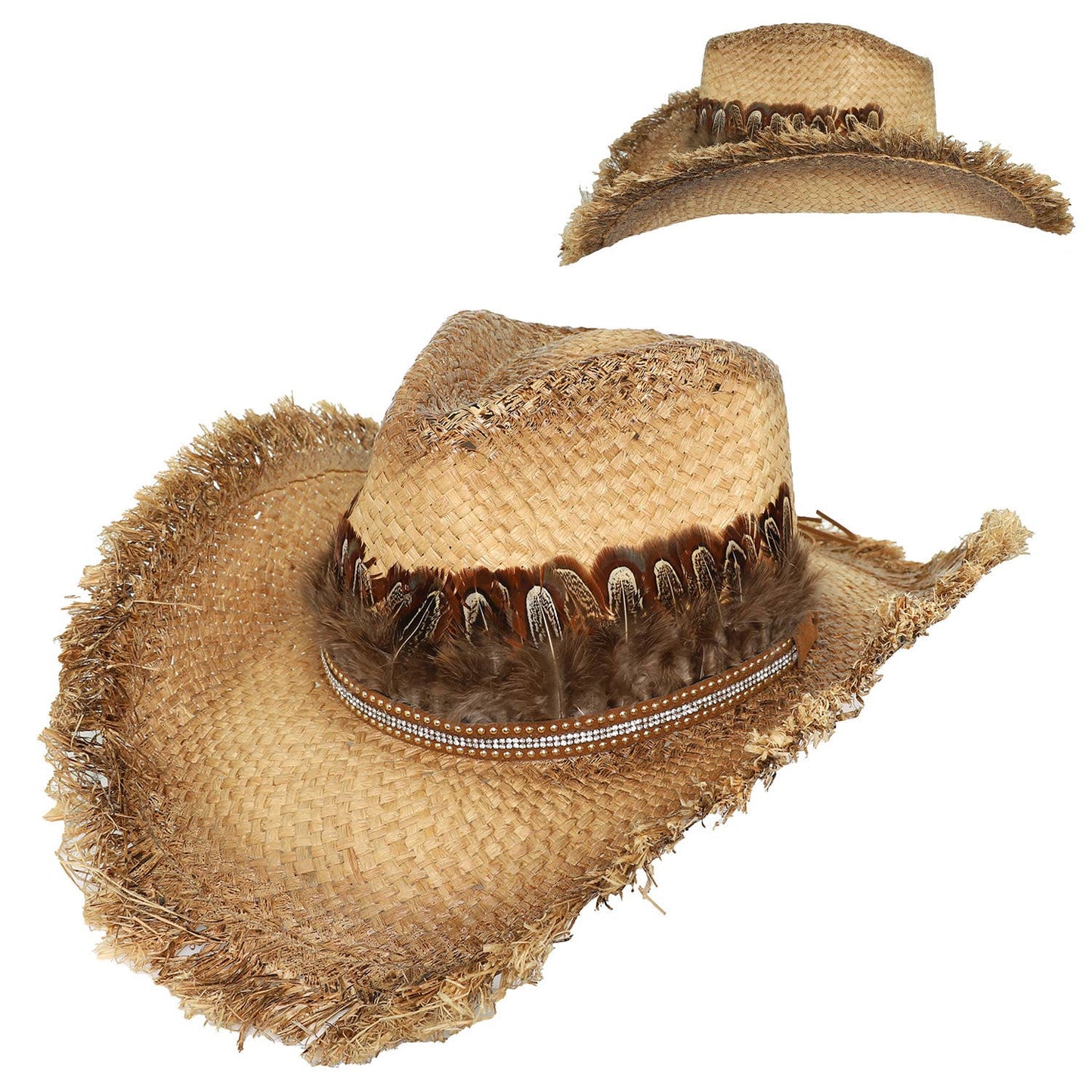 Western Wide Brim Patterned Woven Straw  Cowboy Hat