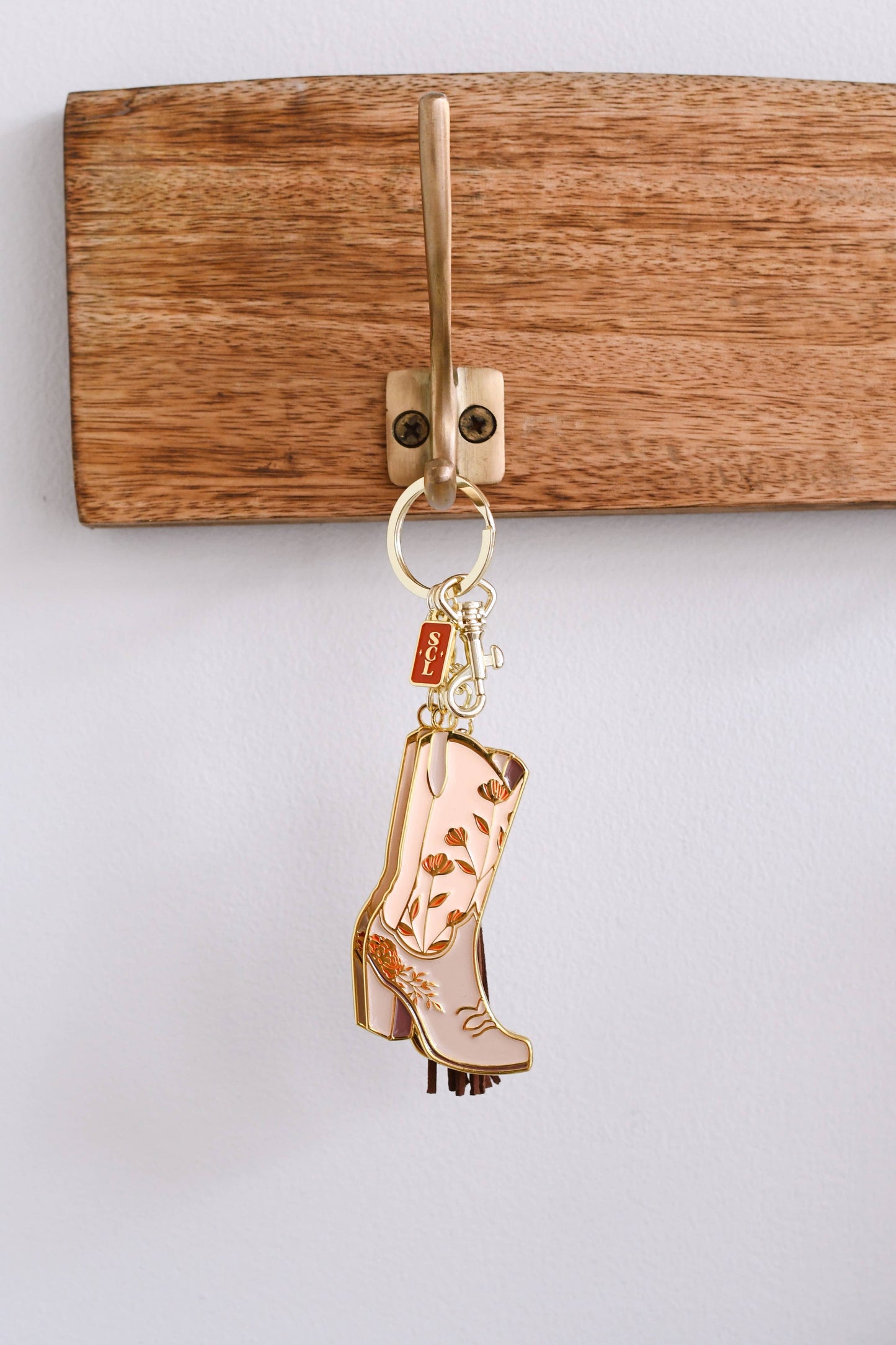 Pink Floral Cowgirl Boots Keychain Bag Charm