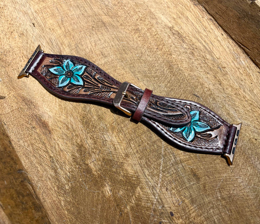 45mm Apple Watch band Floral Tooled Leather