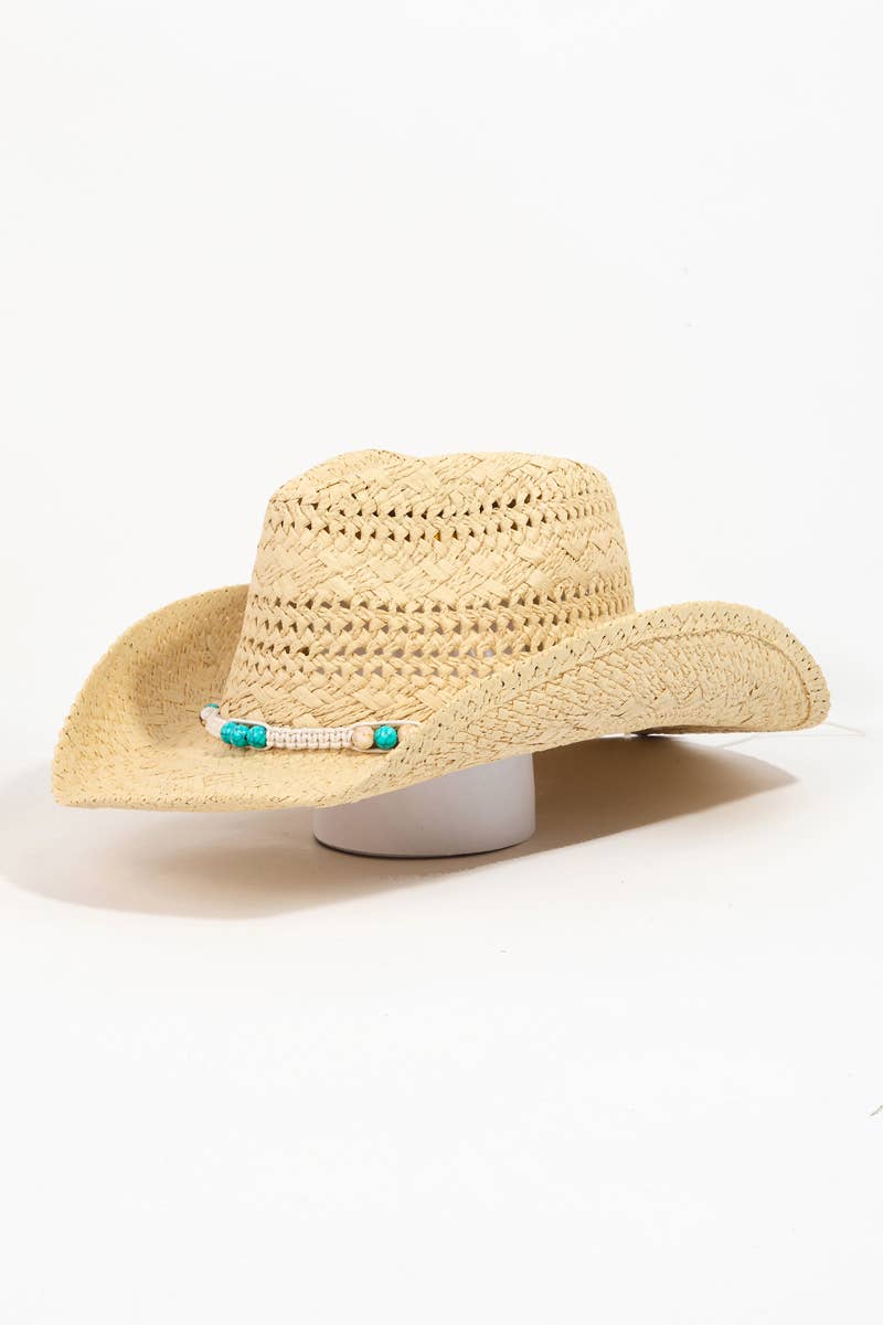 WOMENS Braided Strap Straw Cowboy Hat