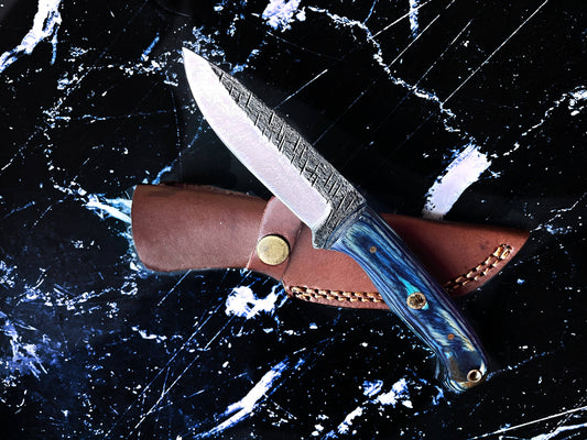 Titan Azura Custom- Carbon Steel Skinning Knife with Blue Diamond Wood Handle.