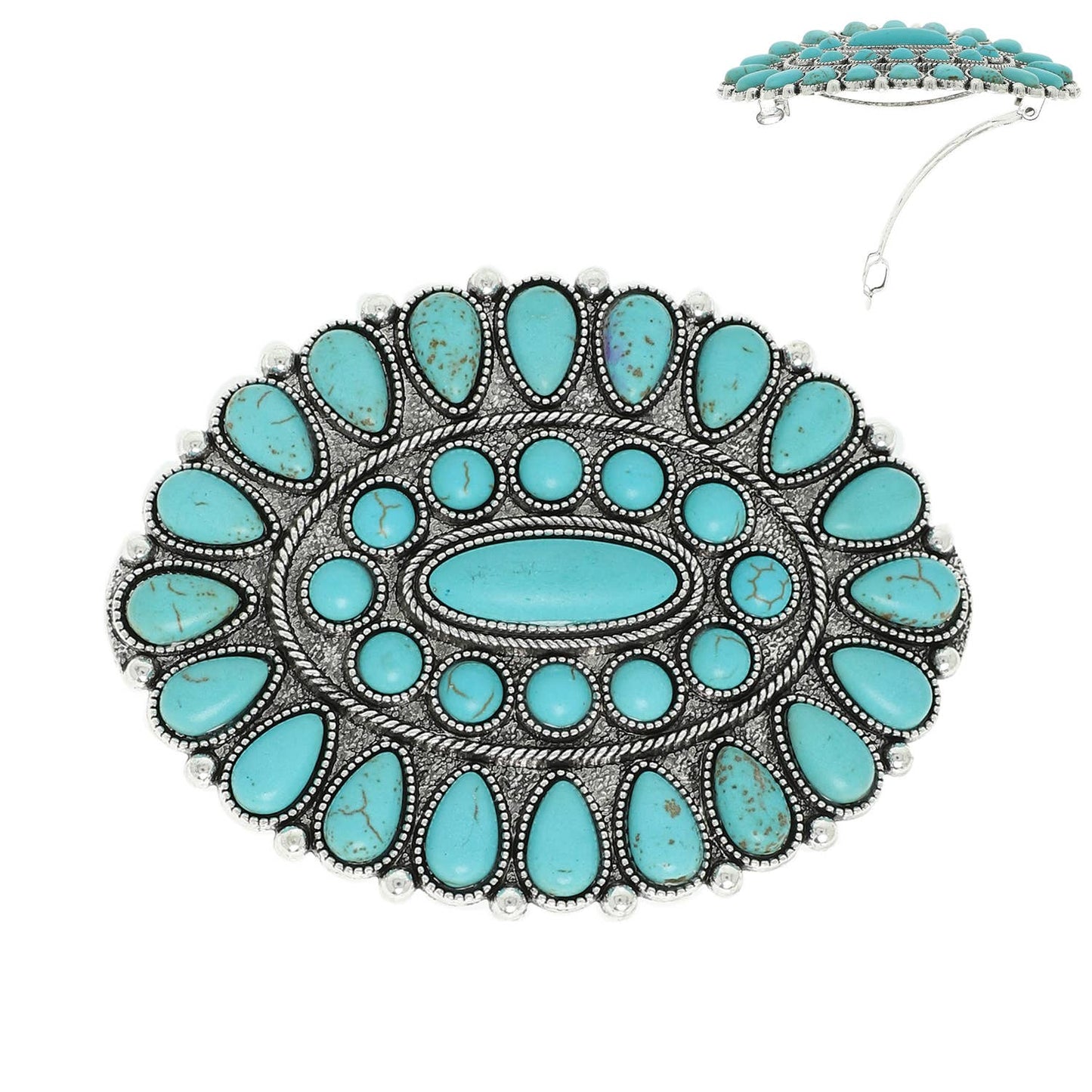 Western Oval Turquoise Concho Hair Barrette Clip