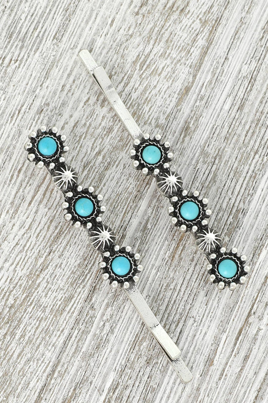 2-Pack Western Studded Turquoise Bobby Pin Set