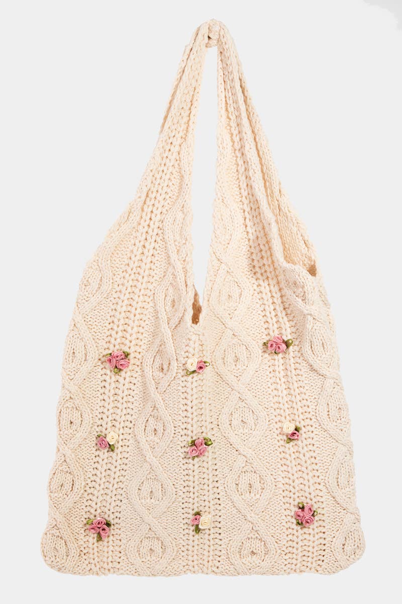 Flower Design Braided Tote Bag