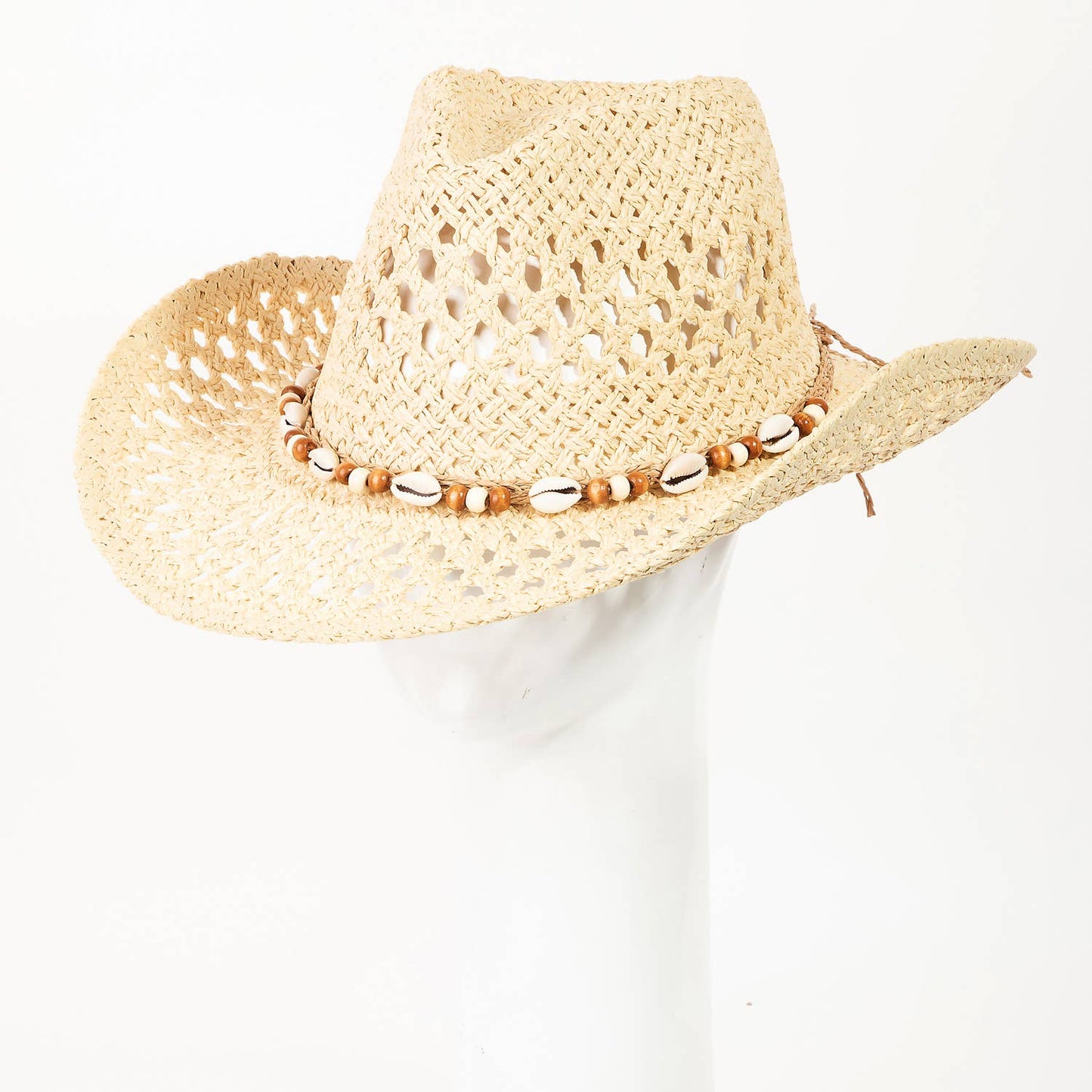 Cowrie Shell Beaded String Straw Hat