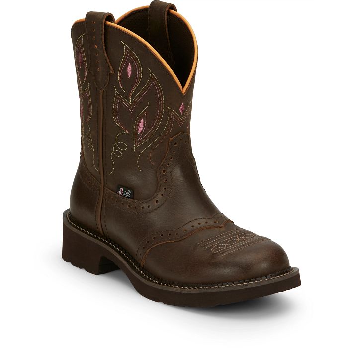 JUSTIN GY9526 Gemma Womens Dark Brown Water Buffalo Round Toe Boot