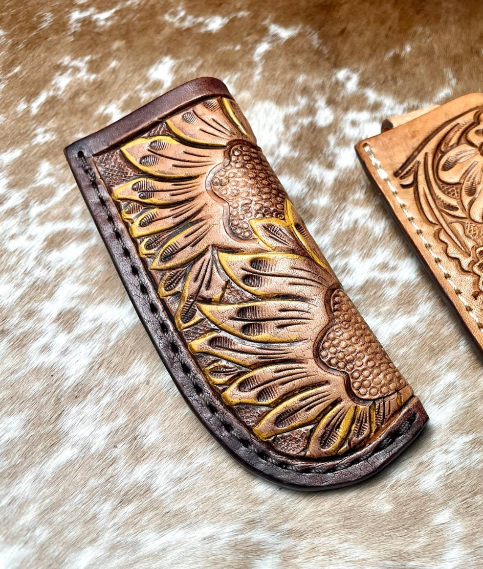 Sunflower- Hand Tooled Knife Sheath