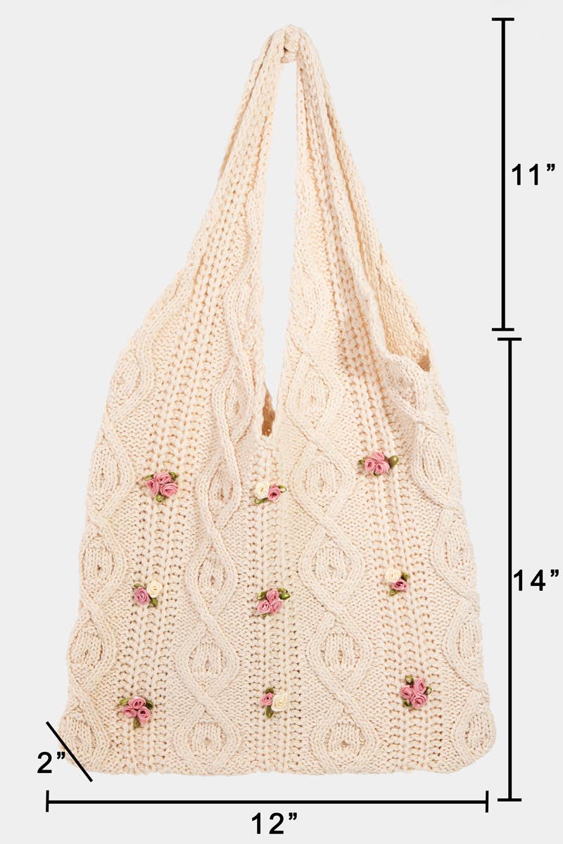 Flower Design Braided Tote Bag