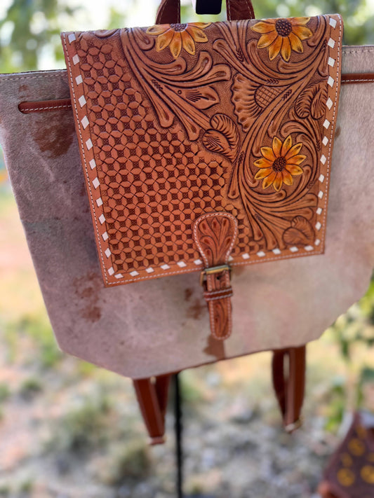 Sunflower Rustic elegance cowhide backpack