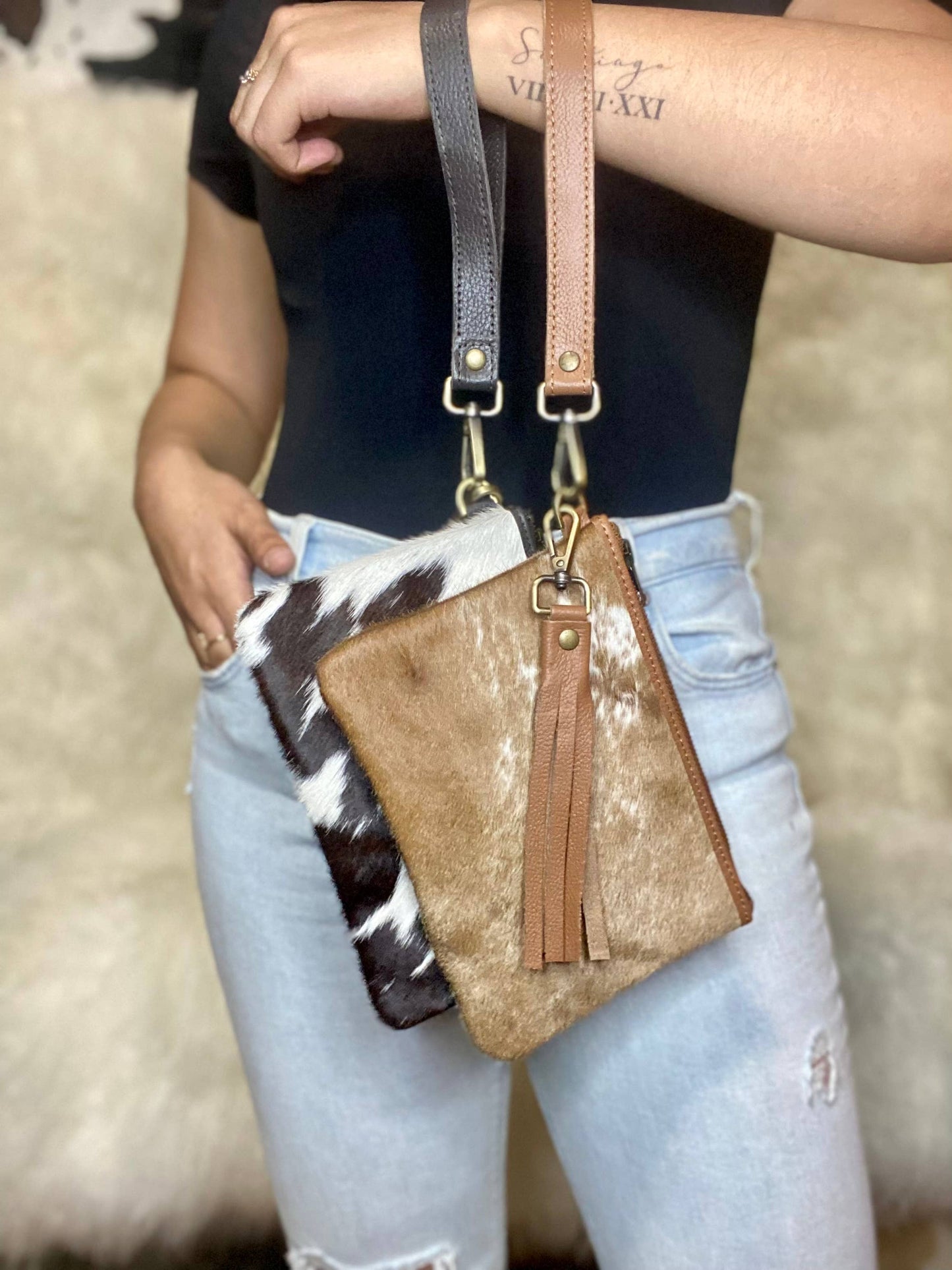 Classic Cowhide Wristlet Pouch