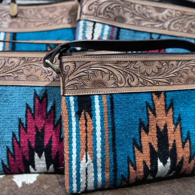 Leather and Saddle Blanket Crossbody Bag