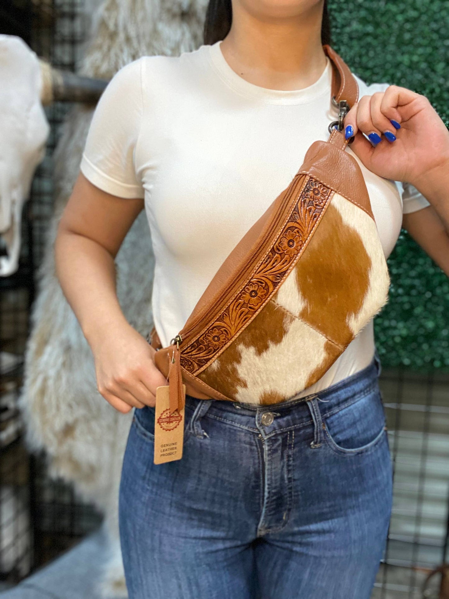 Classic Cowhide & Tan Leather Fanny Bag