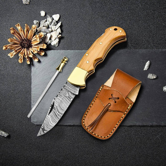 6.5' Handmade damascus folding knife, Pocket Knife