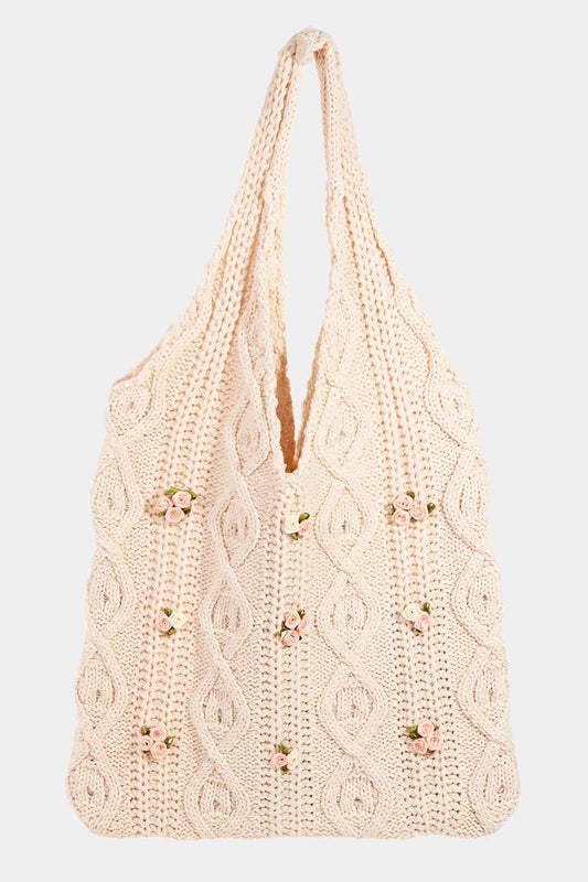 Flower Design Braided Tote Bag