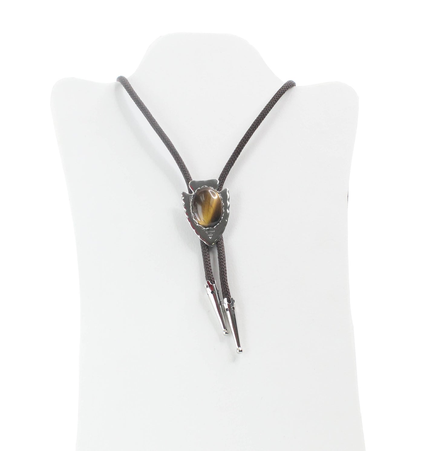 Arrowhead Bolo, Black cord with silver tips