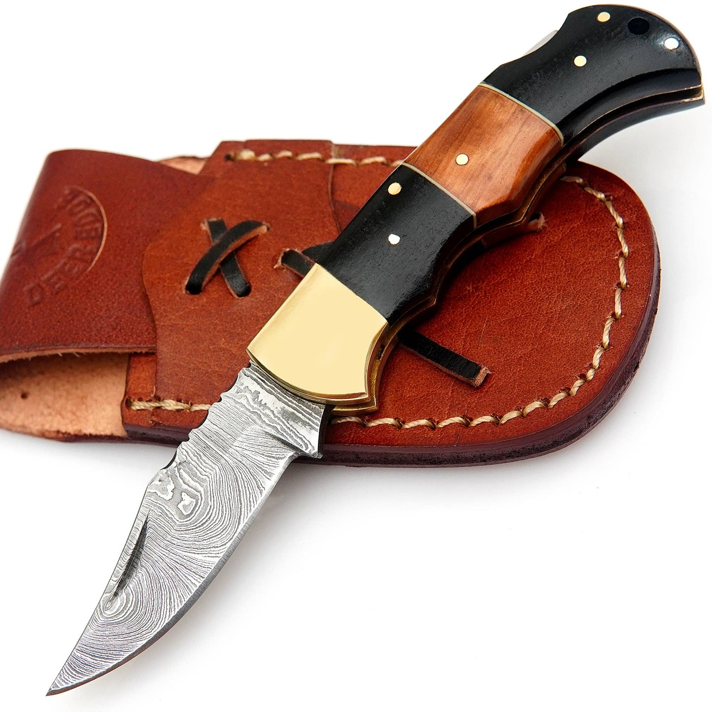 DEER EDGE Pocket Knife with Leather Case