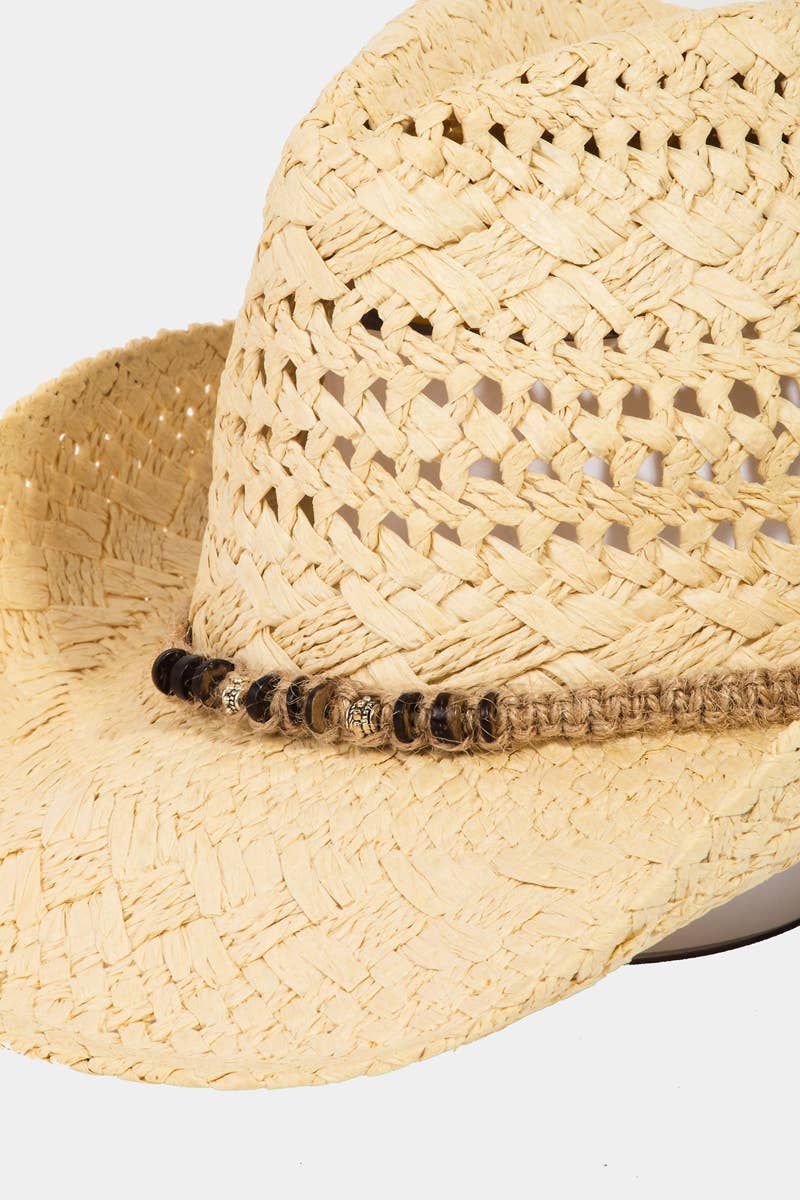 Beaded Rope Straw Cowboy Hat