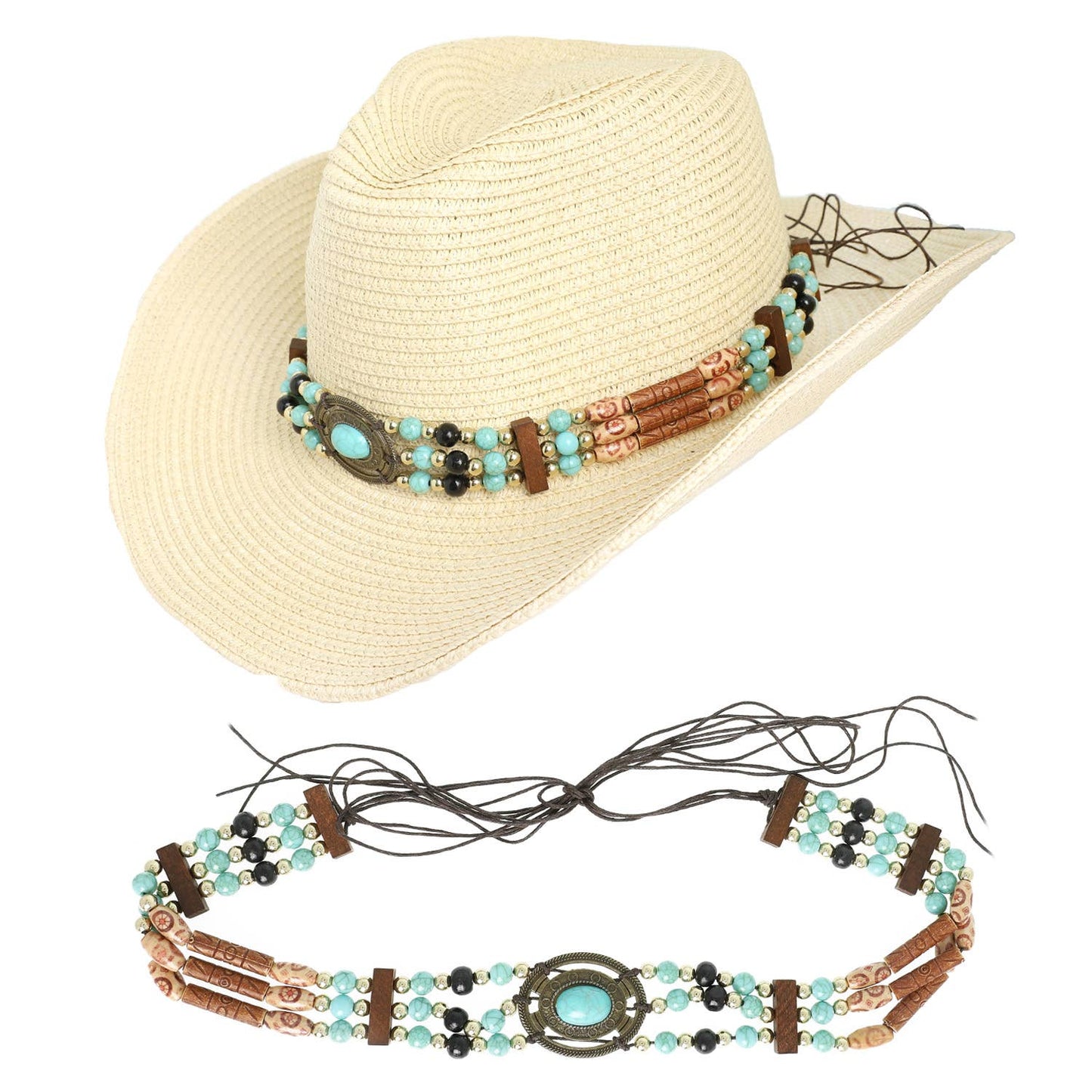 Western Turquoise Concho Row Beaded Hat Band