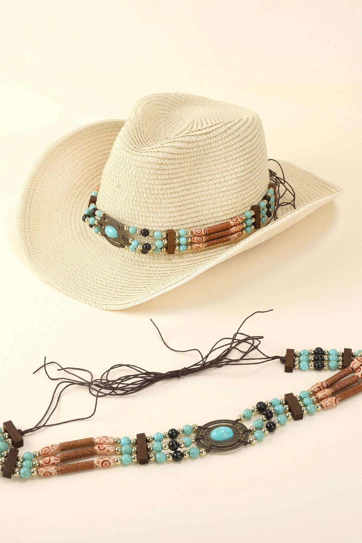 Western Turquoise Concho Row Beaded Hat Band