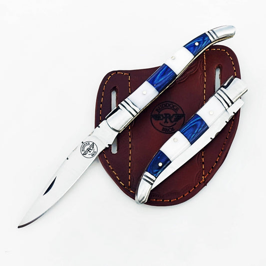 Ruddock Bros - The Blue White Monsignor Folding Knife - Damascus Steel
