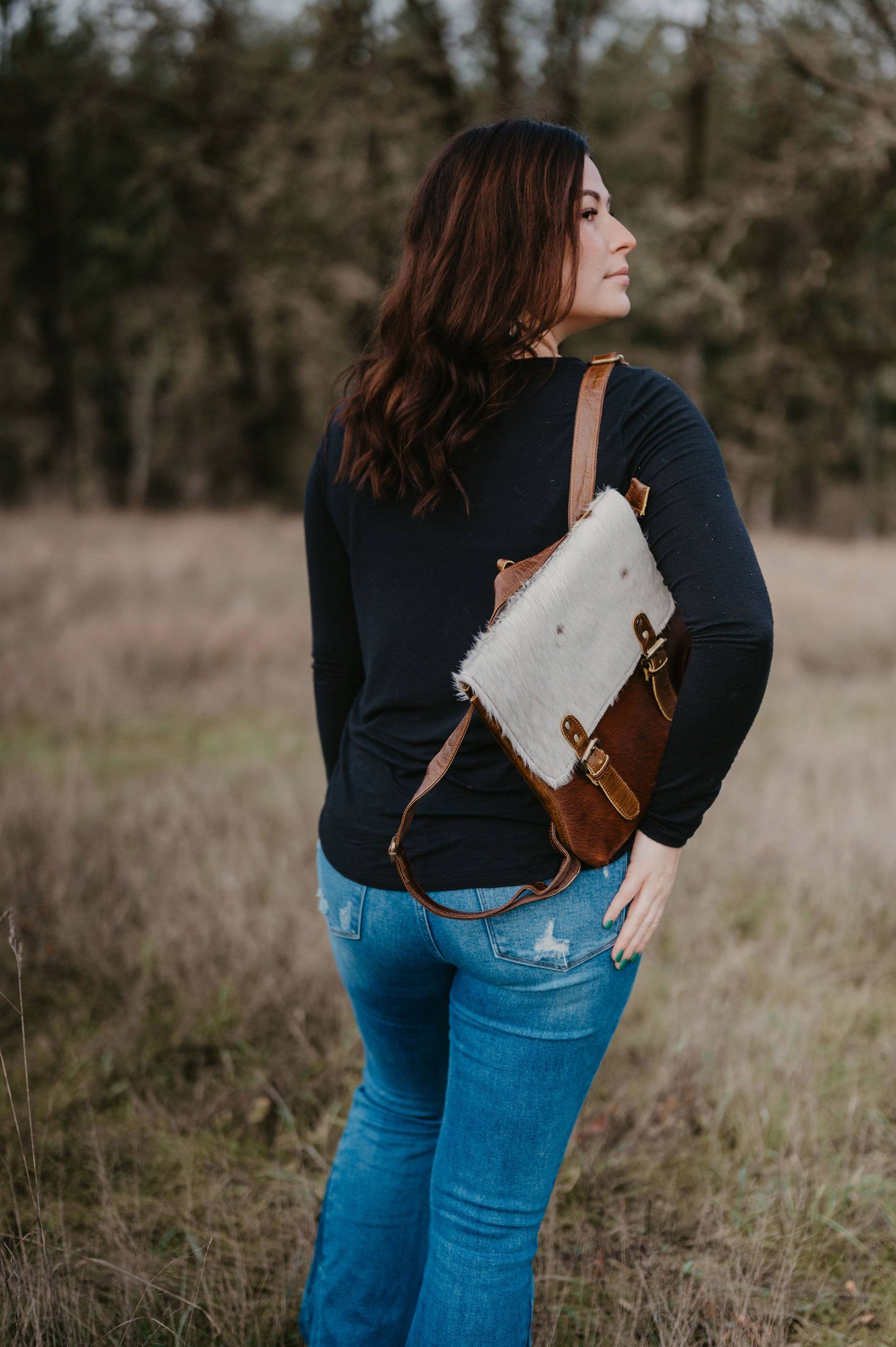 2 in 1 cowhide sling bag and backpack with concealing pocket