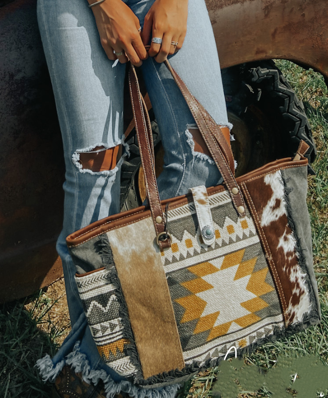 Aztec Cowhide Small Tote Purse Myra