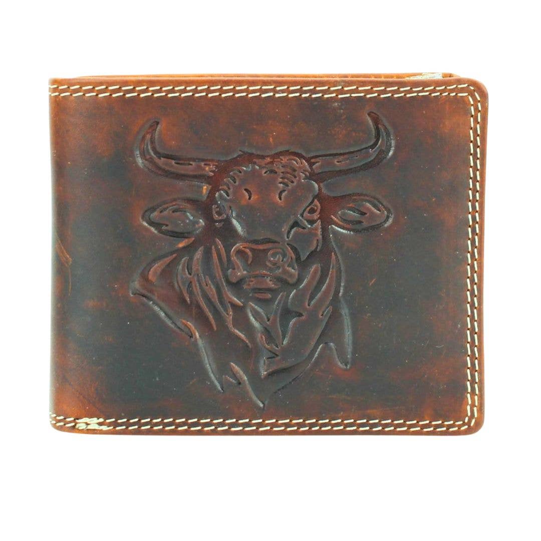 Oil Pull Up Embossed Steer Bifold Wallet ABB 006