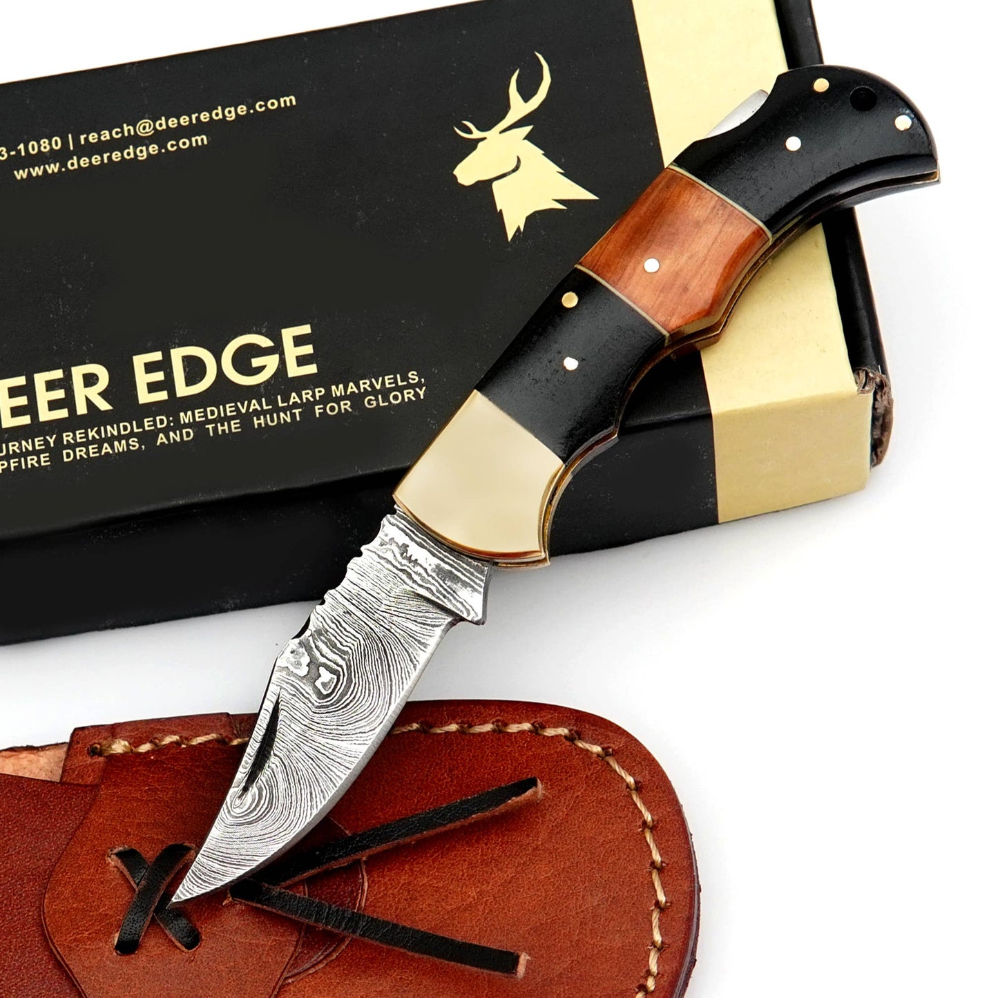 DEER EDGE Pocket Knife with Leather Case