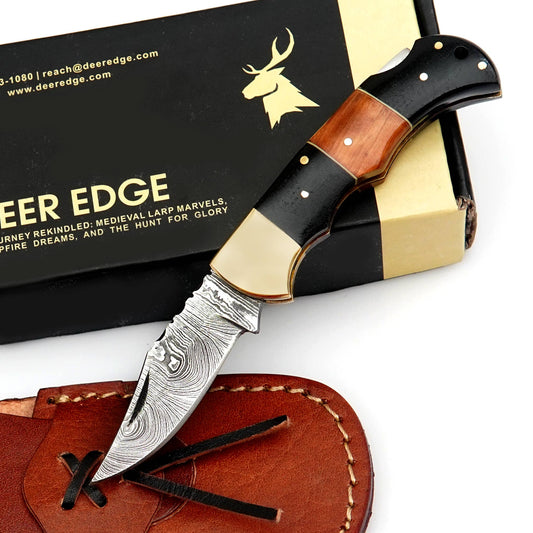 DEER EDGE Pocket Knife with Leather Case